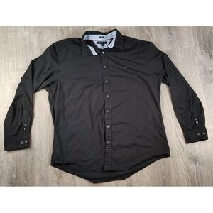 Tommy Hilfiger XXL Stretch Extensible‎ Black Long Sleeve Buttons Closure Collar